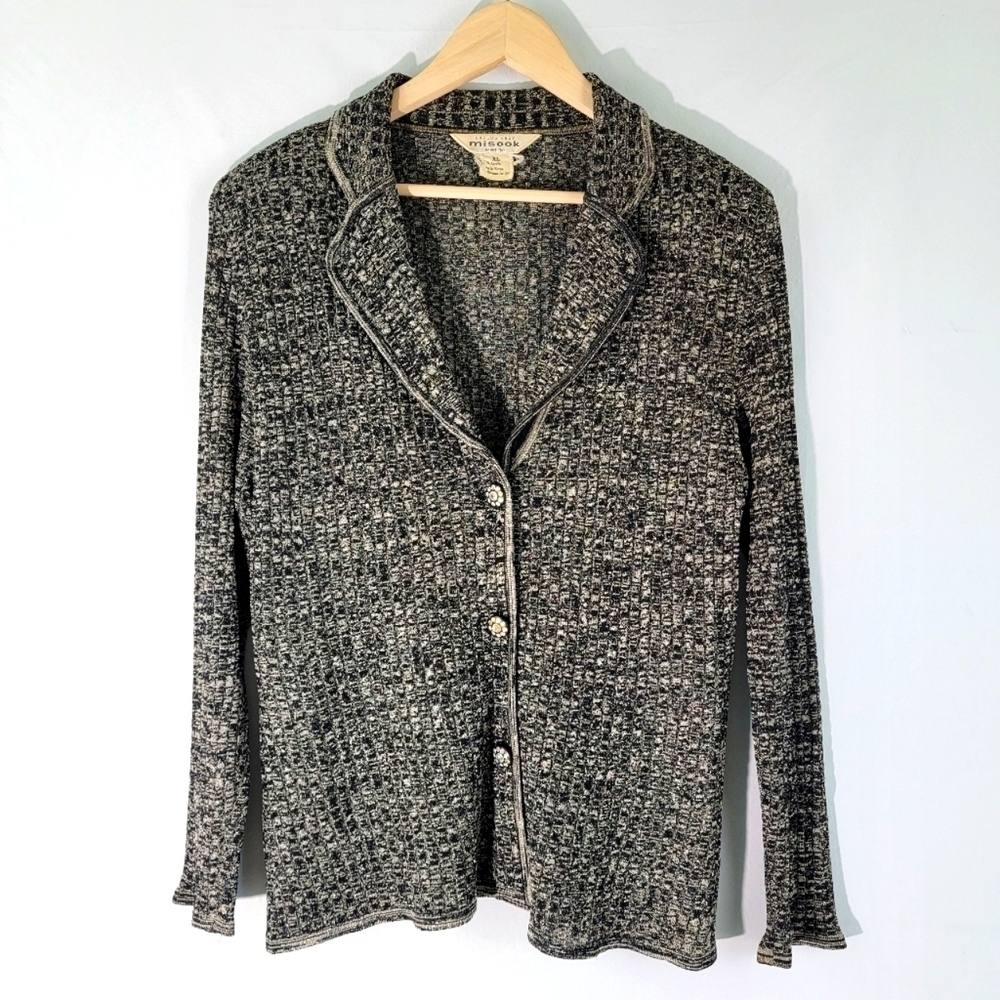 Exclusively MISOOK Marled Black Sparkle Button-Up Long Sleeve Collared Jacket XL